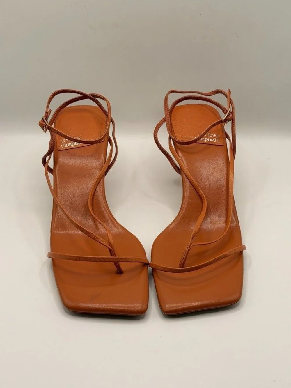 Jeffrey Campbell Women Fluxx Leather Burnt Orange Heel Sandal Sz 9.5